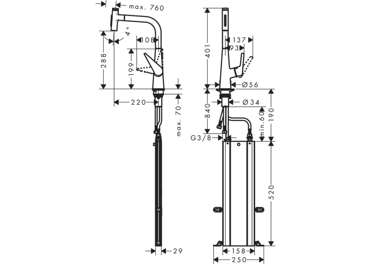 Змішувач для кухні Hansgrohe Talis Select M51 з висувним душем, хром 73867000