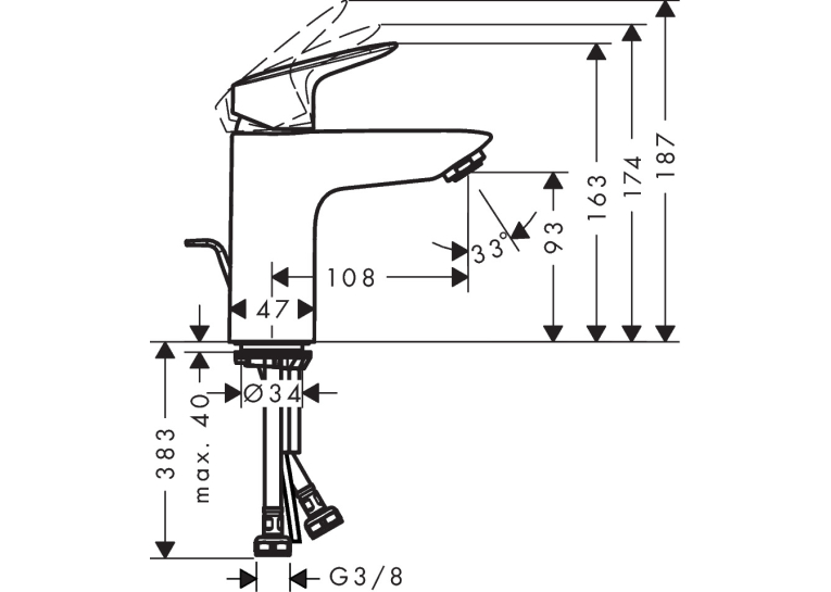Змішувач для раковини Hansgrohe Logis 100 2Flow 71105000