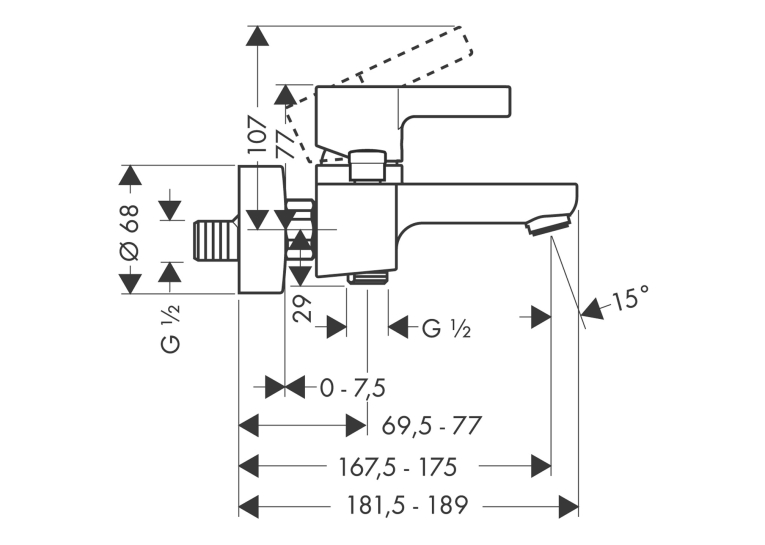 Смеситель для ванны Hansgrohe Metris S, 31460000
