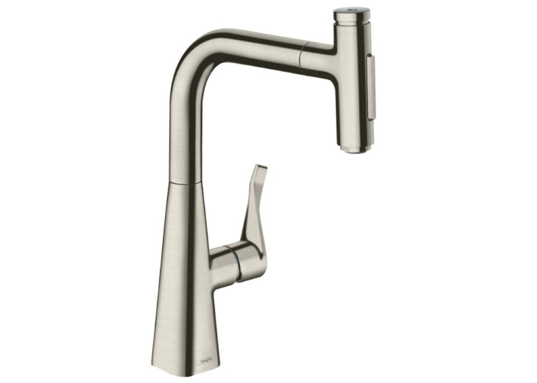 Змішувач для кухні Hansgrohe Metris Select 240 2jet з висувним зливом Sbox Stainless Steel Finish 73817800
