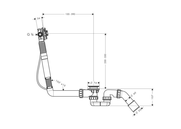 Сифон Hansgrohe Exafill S Basic для нестандартних ванн з наповненням 58116180