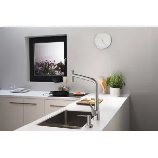 Смеситель для кухни Hansgrohe Metris Select 320 2jet с выдвижным изливом Sbox Stainless Steel 73816800