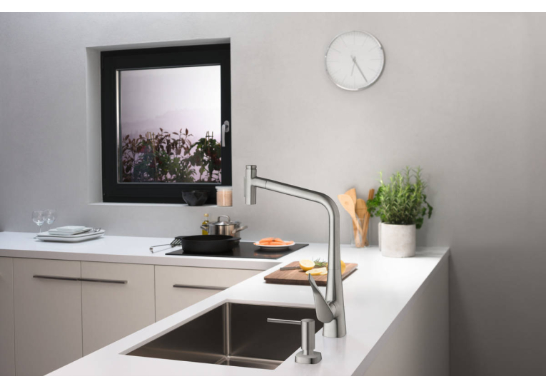 Змішувач для кухні Hansgrohe Metris Select 320 2jet з висувним зливом Sbox Stainless Steel 73816800