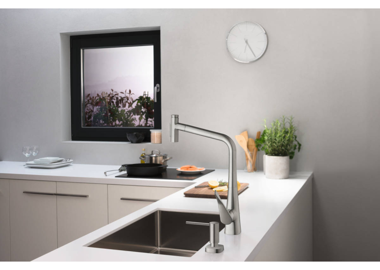 Смеситель для кухни Hansgrohe Metris Select 320 2jet с выдвижным изливом Sbox Stainless Steel 73816800