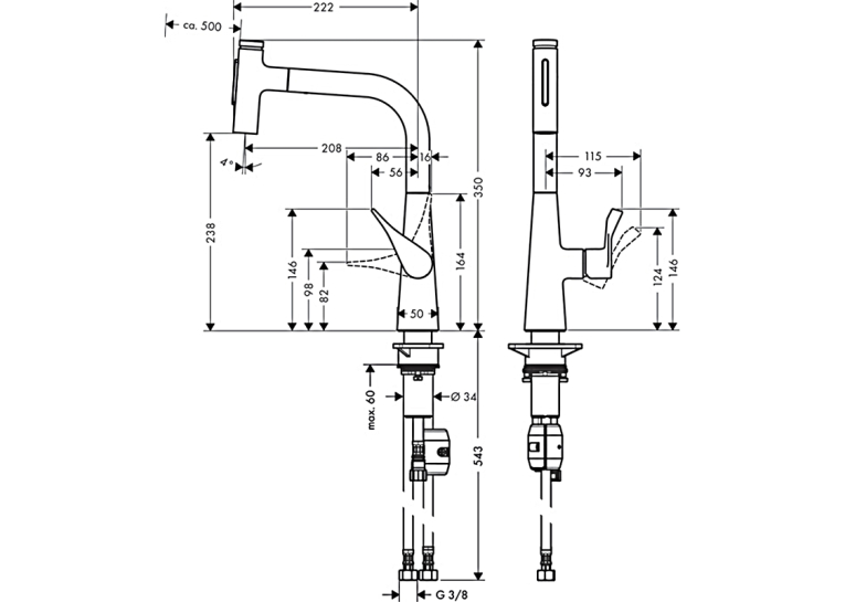 Змішувач для кухні Hansgrohe Metris Select 240 2jet з висувним зливом Stainless Steel Finish 73822800