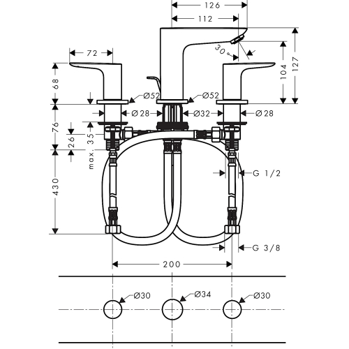 Смеситель для раковины на 3 отверстия Hansgrohe Talis E Matt Black 71733670
