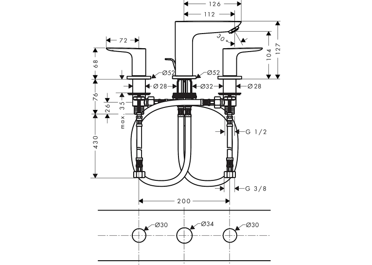 Змішувач для раковини на 3 отвори Hansgrohe Talis E Matt Black 71733670