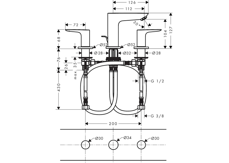 Змішувач для раковини на 3 отвори Hansgrohe Talis E Matt Black 71733670