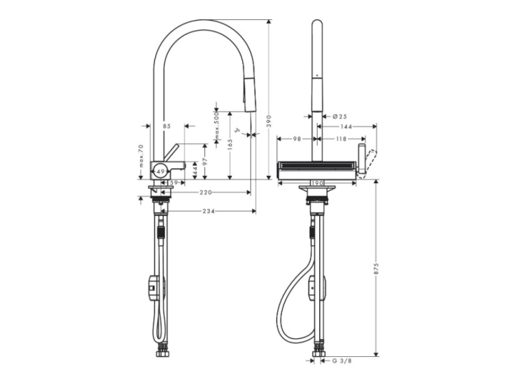 Смеситель для кухни Hansgrohe Aquno Select M81 с выдвижным душем, хром 73837000