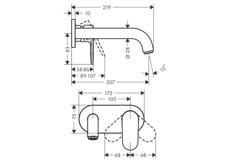 Смеситель для раковины настенный Hansgrohe Vernis Shape 71578000 хром