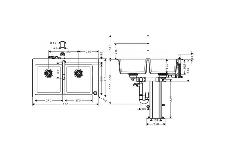 Кухонный комплект мойка со смесителем Hansgrohe C51-F770-10, хром 43221000