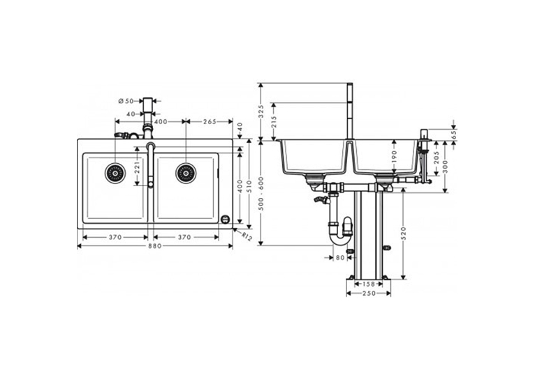 Кухонный комплект мойка со смесителем Hansgrohe C51-F770-10, хром 43221000