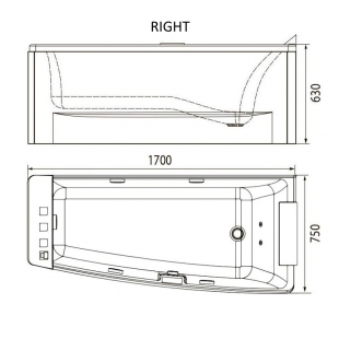 Ванная гидромассажная акриловая Volle 170x75x63 cм правая 12-88-102/R