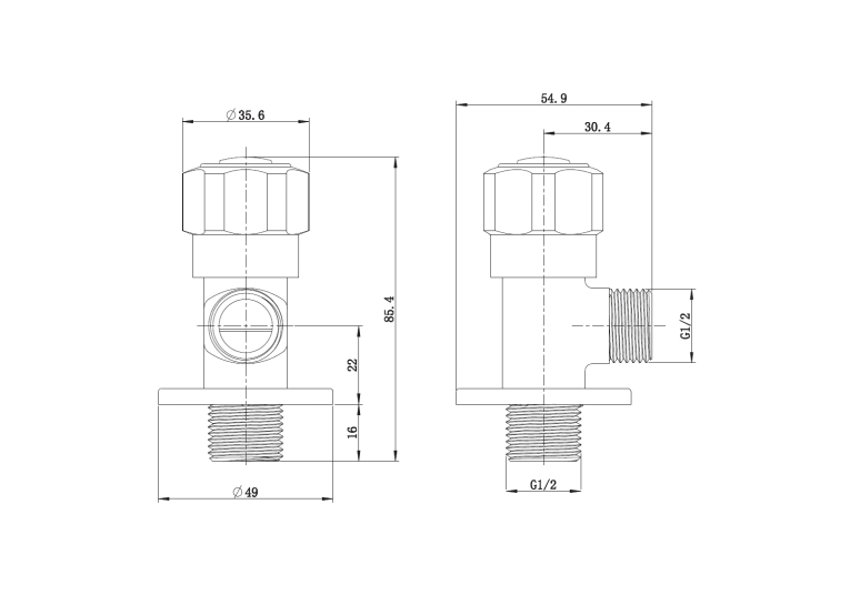  Кутовий вентиль чверть обертів G1/2-G1/2, AV02