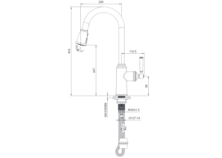  Змішувач для кухні IMPRESE HYDRANT, з висувною лійкою, ZMK031806150