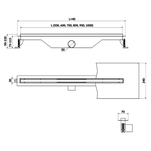 Трап для душу лінійний Cersanit TAKO SLIM 90, нерж. сталь S907-015