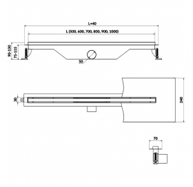 Трап для душа линейный Cersanit TAKO SLIM 70, нерж. сталь S907-013