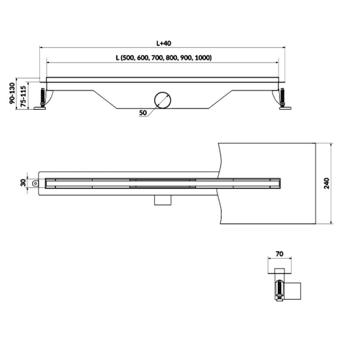 Трап для душу лінійний Cersanit TAKO SLIM 70, нерж. сталь S907-013