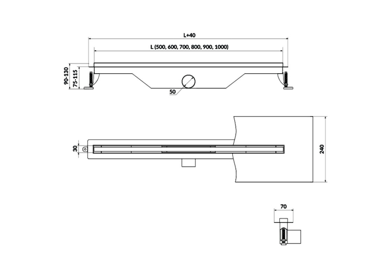 Трап для душа линейный Cersanit TAKO SLIM 70, нерж. сталь S907-013