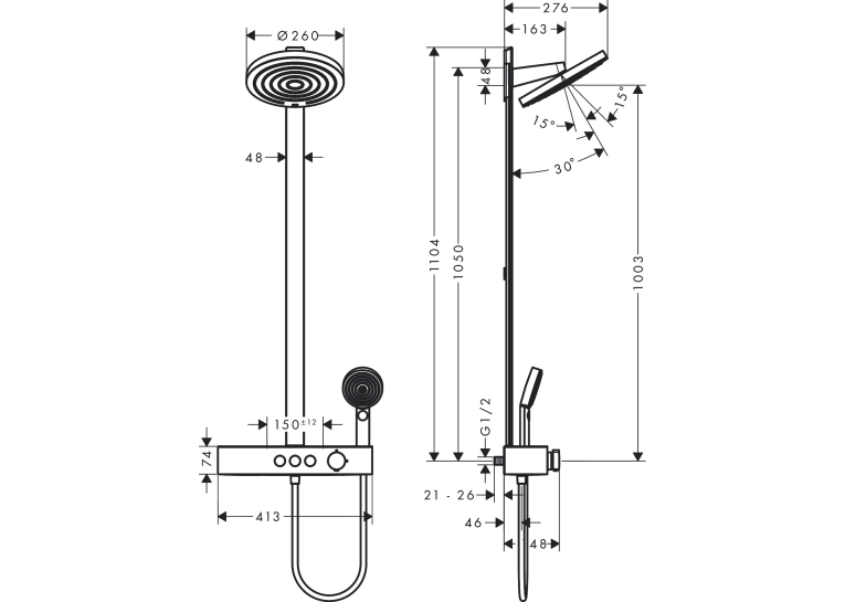 Душевая система Hansgrohe Pulsify Showerpipe 260 2jet 400 Matt White (24240700)
