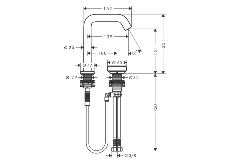 Змішувач Hansgrohe Tecturis S 150 CoolStart на 2 отвори для умивальника, Brushed Bronze (73353140)