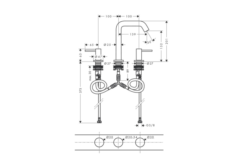 Змішувач Hansgrohe Tecturis S для умивальника на 3 отвори, Brushed Bronze (73330140) (Пошкоджене пакування)