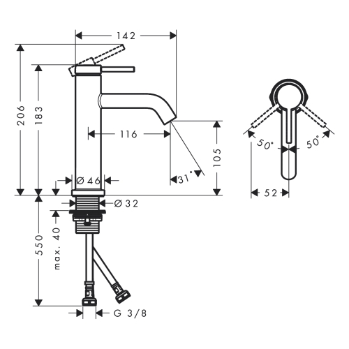 Смеситель Hansgrohe Tecturis S 110 для умывальника без донного клапана, Brushed Bronze (73311140)