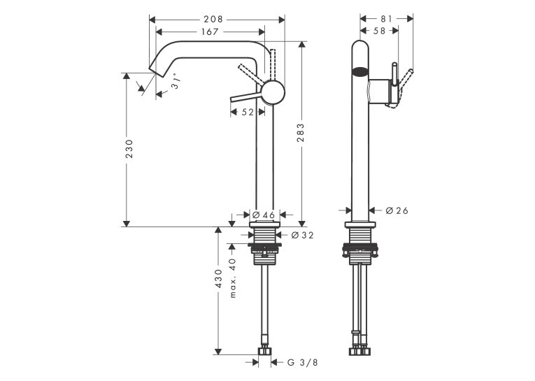 Смеситель Hansgrohe Tecturis S 240 Fine CoolStart для умывальника, Matt White (73370700)