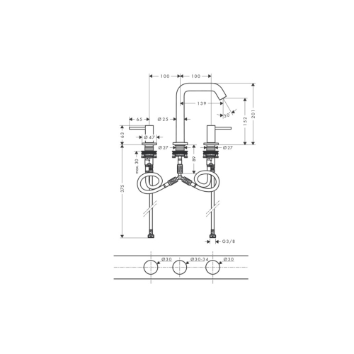 Смеситель Hansgrohe Tecturis S для умывальника на 3 отверстия, Chrome (73330000)