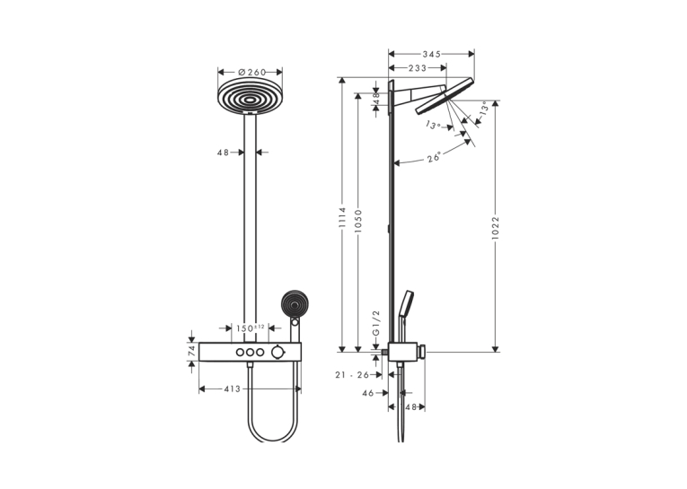 Душова система Hansgrohe Pulsify Showerpipe 260 2jet 400, Brushed Bronze (24240140)