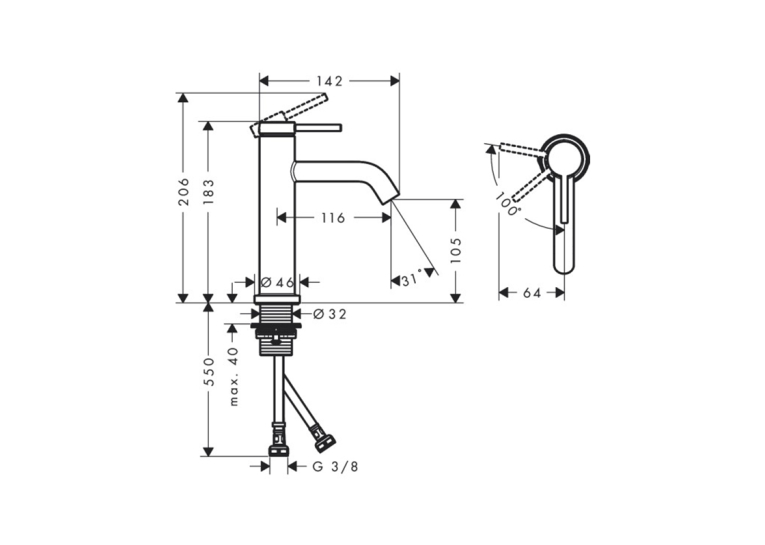 Змішувач Hansgrohe Tecturis S 110 CoolStart для умивальника без донного клапана, Chrome (73312000)