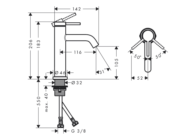 Змішувач Hansgrohe Tecturis S 110 для умивальника без донного клапана, Chrome (73311000)