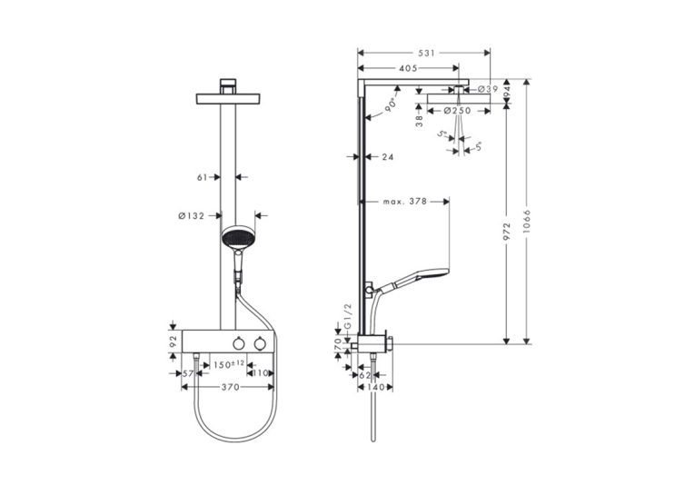 Душова система Hansgrohe Rainfinity Showerpipe 250 1jet EcoSmart з термостатом ShowerTablet 350, Matt Black 28742670
