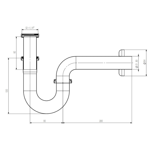 Сифон для умивальника Koller Pool трубний латунь d32, хром 1049670348 (KP-7001)