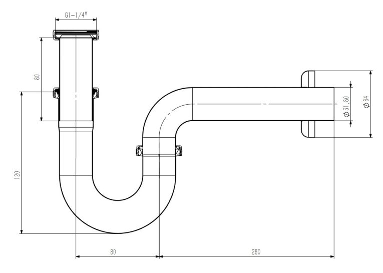 Сифон для умивальника Koller Pool трубний латунь d32, хром 1049670348 (KP-7001)
