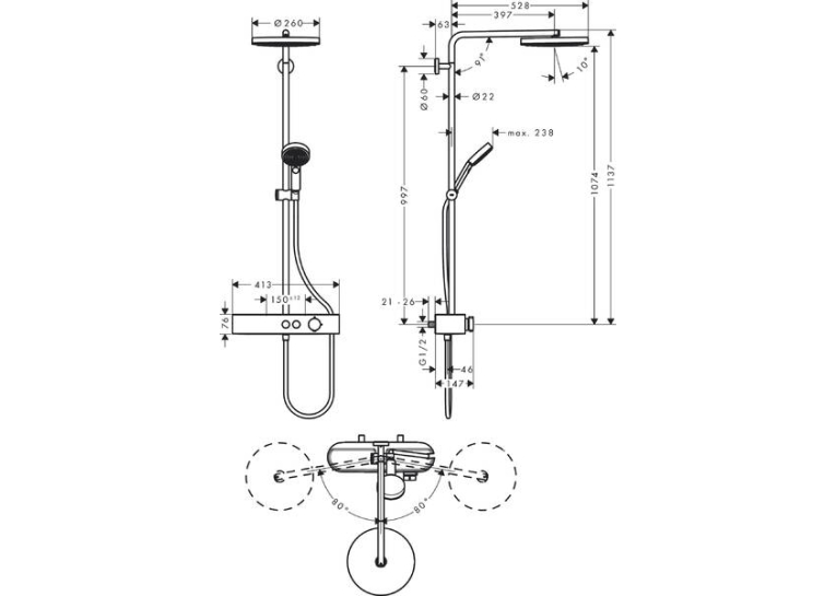 Душова система Hansgrohe Pulsify Showerpipe 260 1jet 400 EcoSmart, Chrome (24221000)
