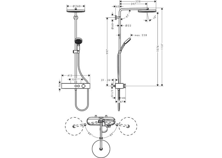 Душова система Hansgrohe Pulsify Showerpipe 260 1jet 400 EcoSmart, Chrome (24221000)