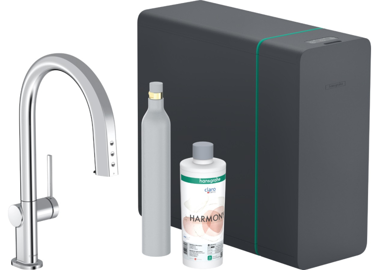 Змішувач кухонний Hansgrohe Aqittura M91 SodaSystem 210 1jet pull-out Sbox кухонний сет (76806000) Chrome