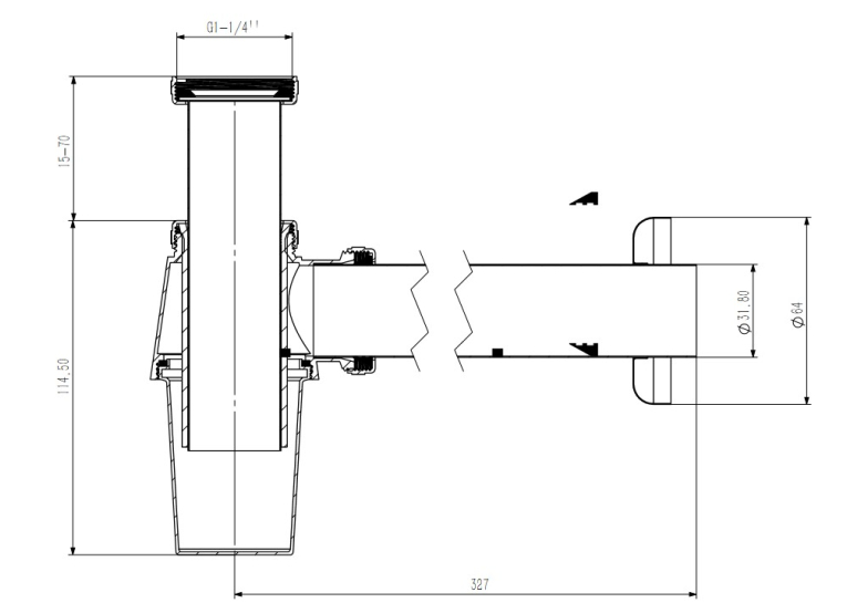Сифон для умивальника пляшковий Koller Pool, латунь d32, хром 1049520351 (KP-7004)