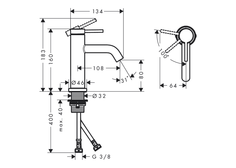 Смеситель Hansgrohe Tecturis S 80 CoolStart для умывальника без донного клапана, Brushed Bronze (73301140) (Повреждённая упаковка)