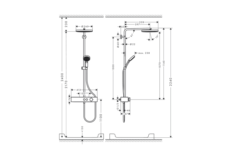 Душова система Hansgrohe Pulsify Showerpipe 260 1jet 400 EcoSmart, Matt Black (24221670)