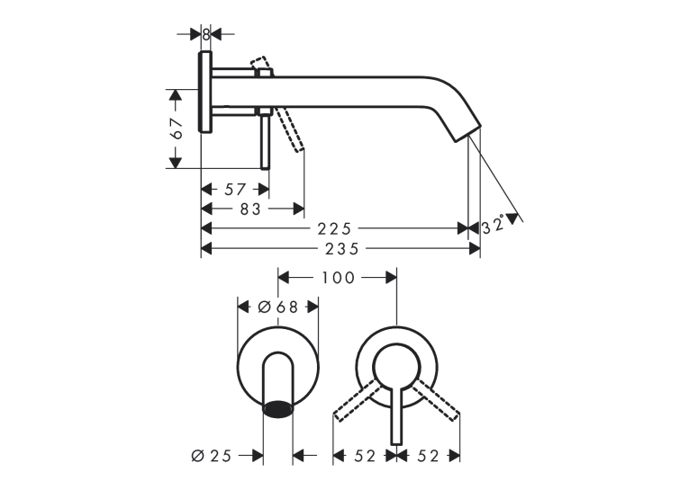 Змішувач Hansgrohe Tecturis S 225 для умивальника зі стіни, Matt White (73351700)