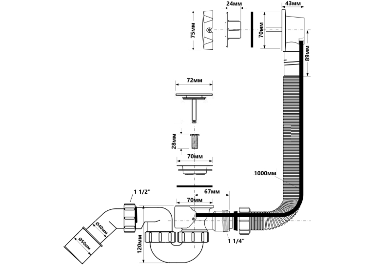 Сифон для ванни автомат HC31M-S2-1M