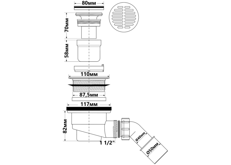 Сифон для піддона McALPINE (90 mm.) HC27-CPB хромований