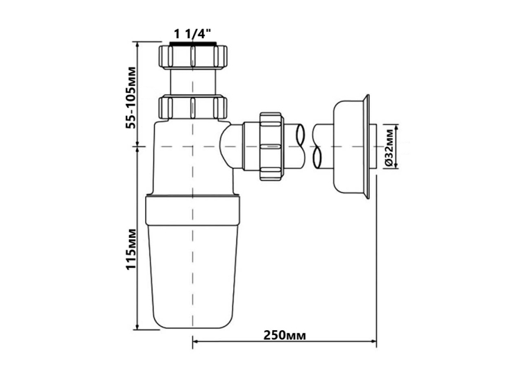 Сифон для умивальника McALPINE (11/4х32) HC2J