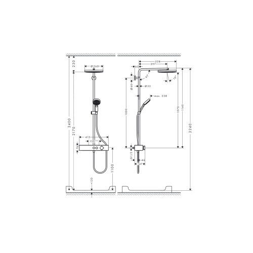 Душова система Hansgrohe Pulsify Showerpipe 260 1jet 400 EcoSmart, Matt White (24221700) (Пошкоджене пакування)