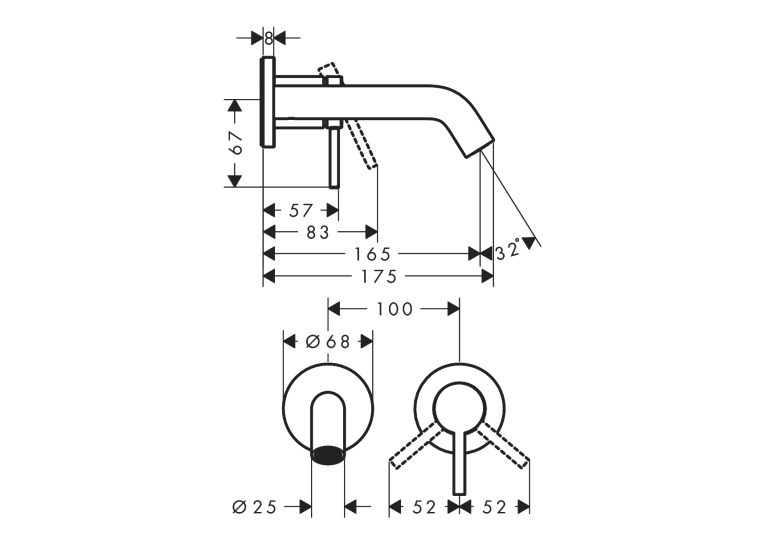 Смеситель Hansgrohe Tecturis S 165 для умывальника из стены, Matt Black (73350670)