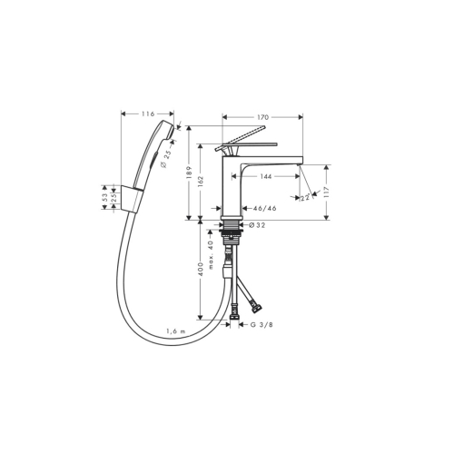 Смеситель Hansgrohe Tecturis E 110 для умывальника с гигиенической лейкой, Chrome (73210000)