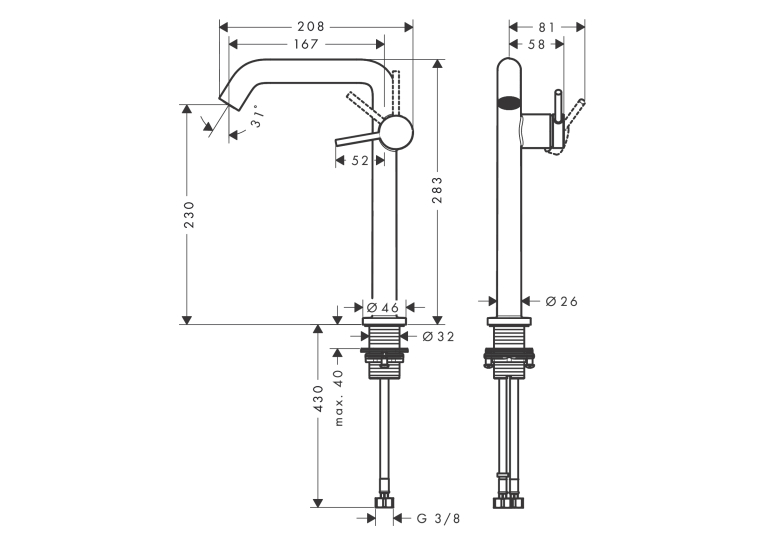 Змішувач Hansgrohe Tecturis S 240 Fine CoolStart для умивальника без донного клапан, Brushed Bronze (73372140)