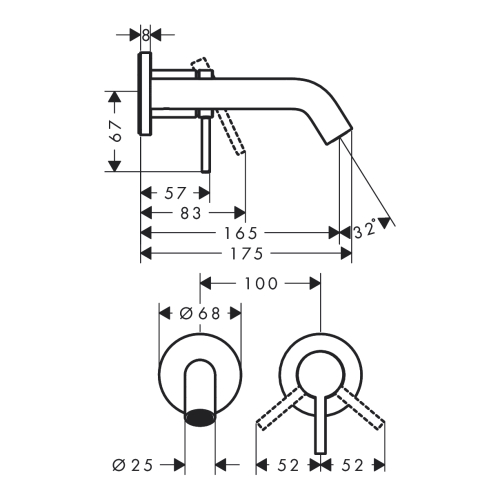 Смеситель Hansgrohe Tecturis S 165 для умывальника из стены, Matt White (73350700)